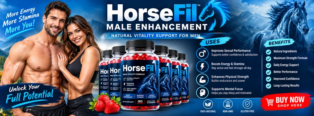 Uploaded HorseFil promotional artwork featuring a couple and HorseFil gummy bottles